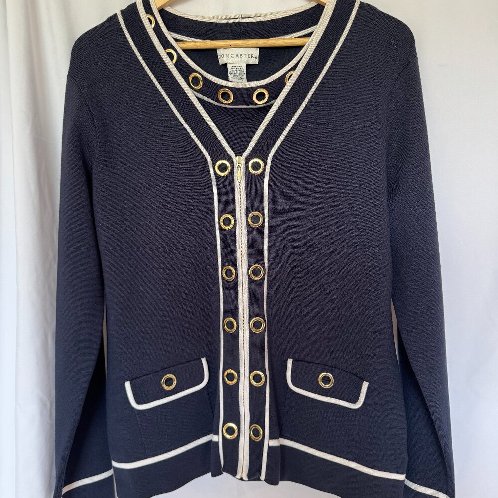 Doncaster Navy & White Grommet-Trim Sweater Set
